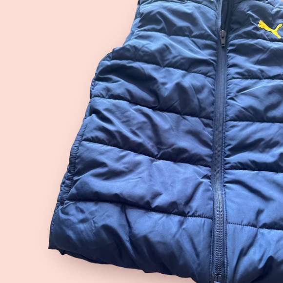 Kids Navy Blue And Yellow Puma Puffer Vest Size XS (5/6) - Picture 2 of 9